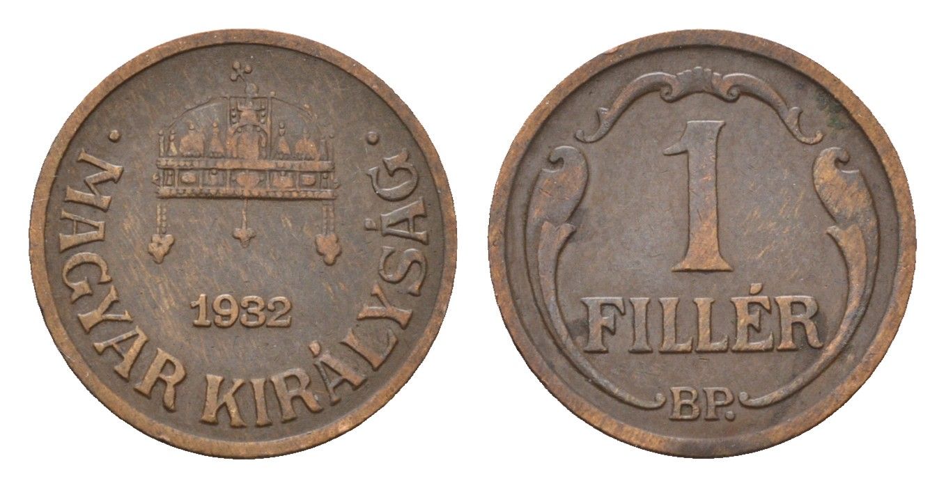 Венгрия 1 филлер 1932 KM 505 бронза 44-1213