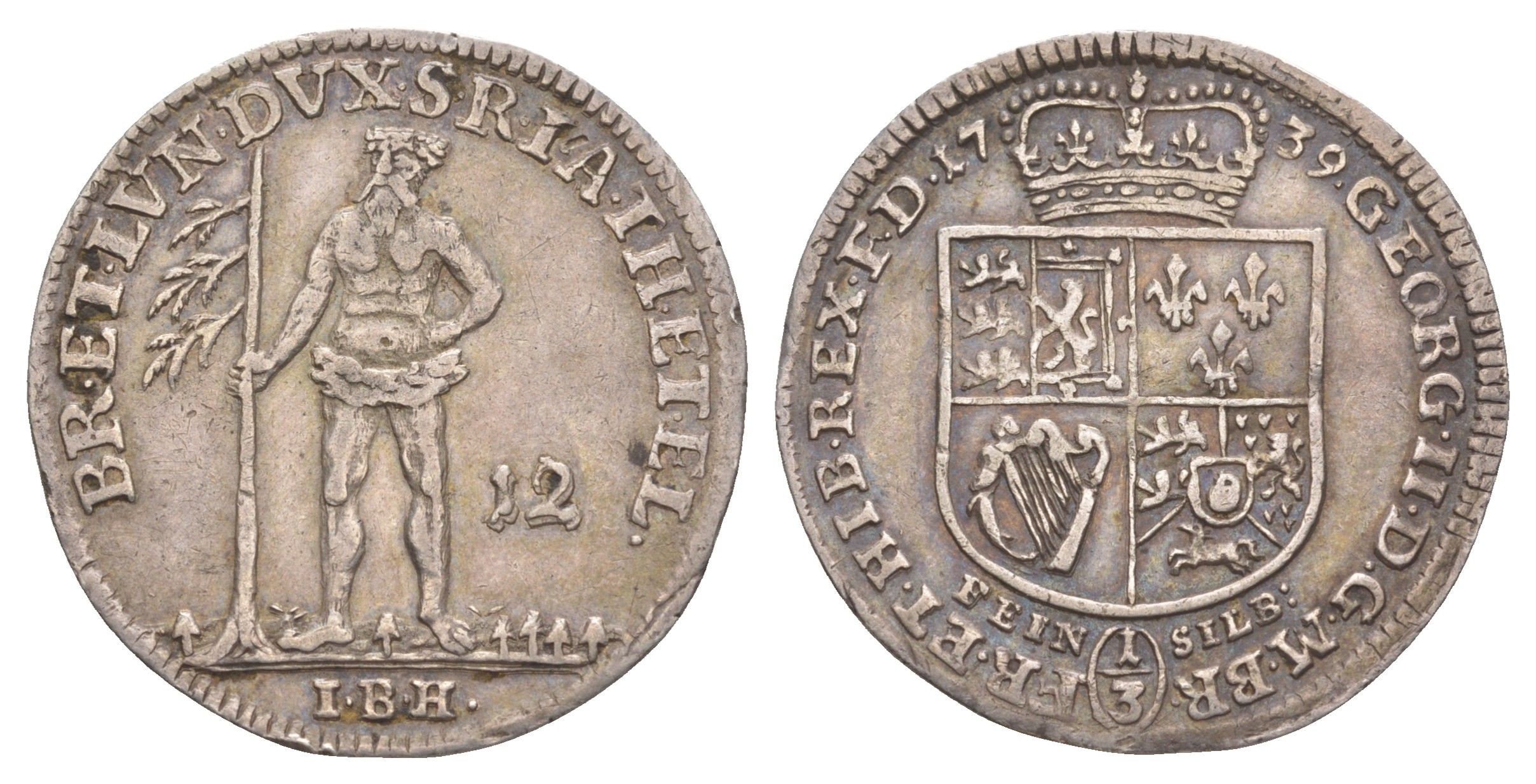 Брауншвейг-Каленберг-Ганновер 12 мариенгрошей (1/3 талера) 1739 IBH, дикарь, Георг II (1727-1760), из коллекции Ричарда Б. Смита Smith 123, Welter 2600, KM 255 серебро 1525-1025