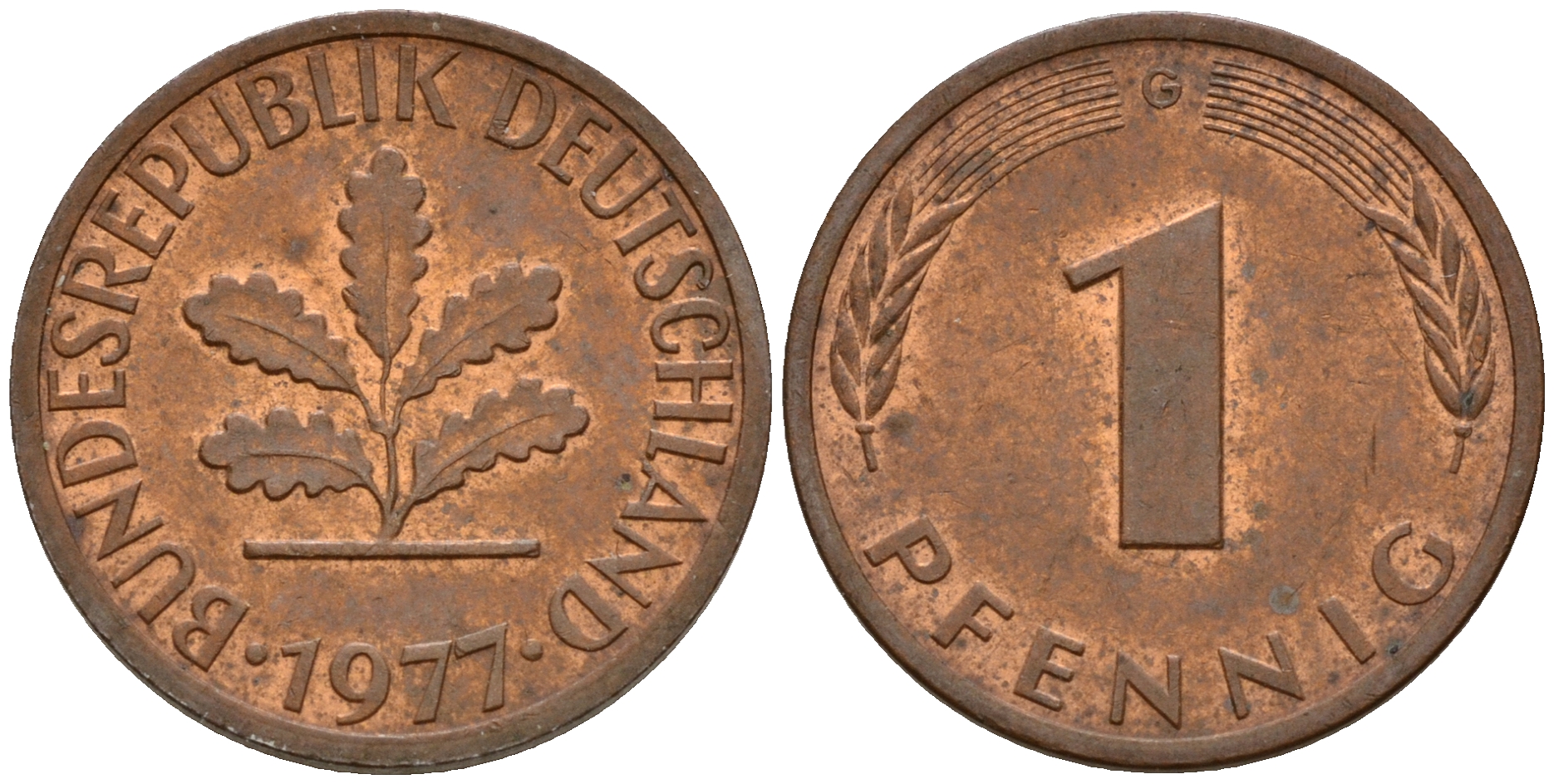 ФРГ 1 пфенниг 1977 G KM 105, J. 380 сталь плакированная медью    4598-556