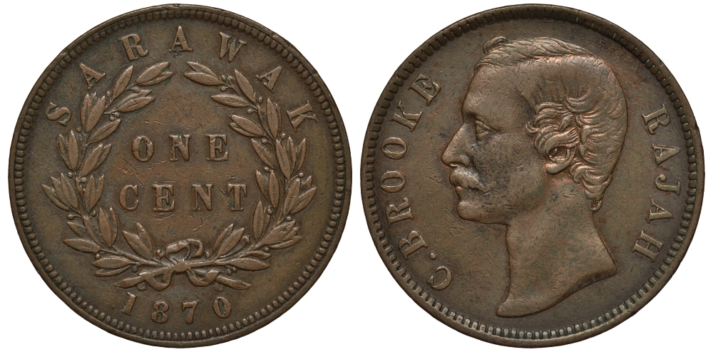Саравак 1 цент 1870 раджа Джеймс Брук, Королевство Саравак (1846 - 1946) KM 6 медь 4044-943