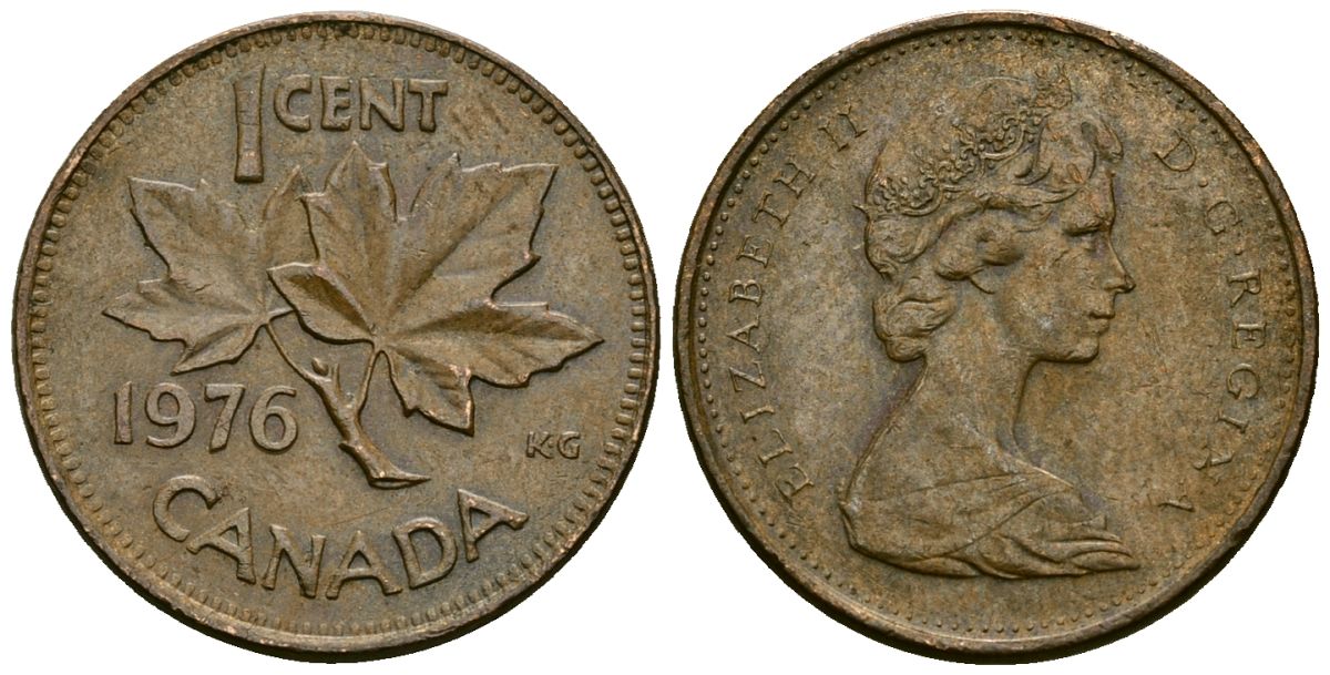 Канада 1 цент 1976 Елизавета II (1952-2022), кленовый лист KM 59.1 бронза 4173-1159