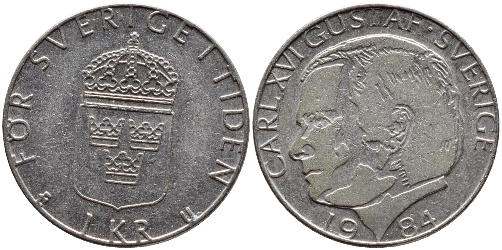 Швеция 1 крона 1984 Карл XVI Густав (1973- ) KM 852a медно-никель 4397-1147