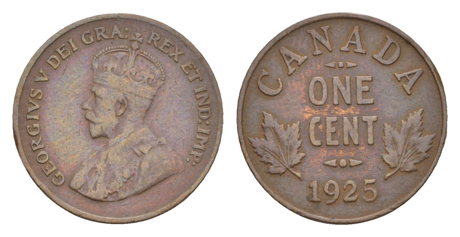 Канада 1 цент 1925 Георг V (1910-1936), редкий год - 1.000.622 экземпляров KM 28 бронза 1518-1435