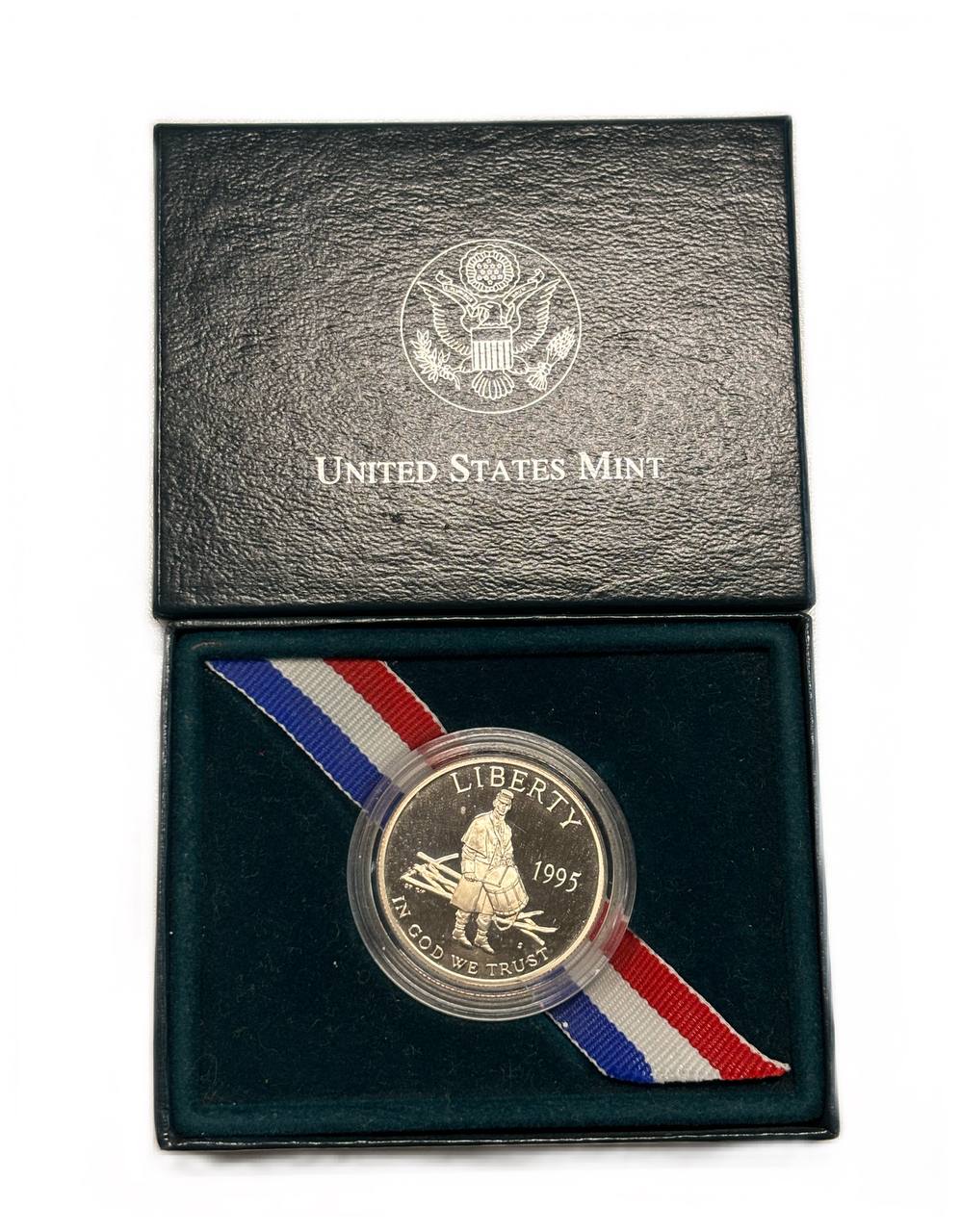 США 1/2 доллара 1995 Сражения гражданской войны, в оригинальной упаковке, с сертификатом KM 254 медь плакированная медно-никель PROOF 8-2-05-32