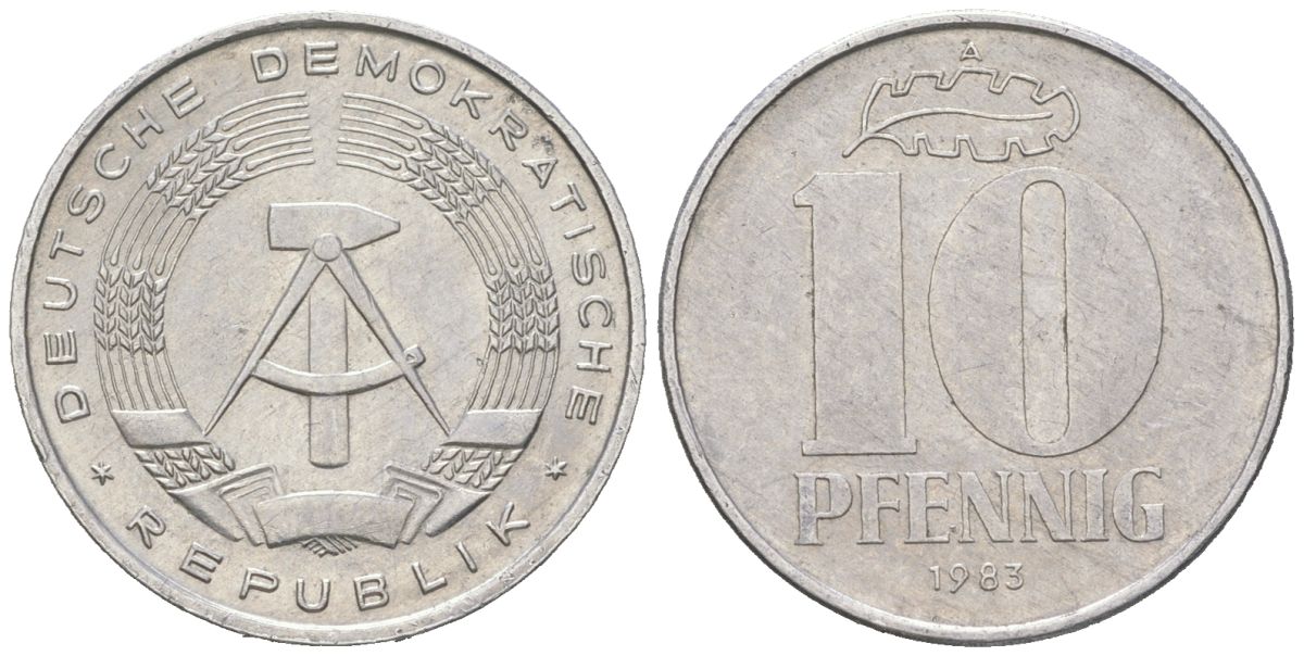 ГДР 10 пфеннигов 1983 A KM 10 алюминий 201-1061