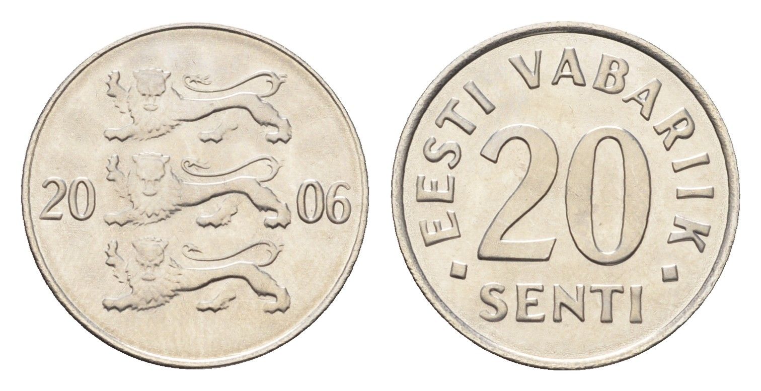 Эстония 20 сентов 2006 KM 23a сталь плакированная никелем UNC 4668-643