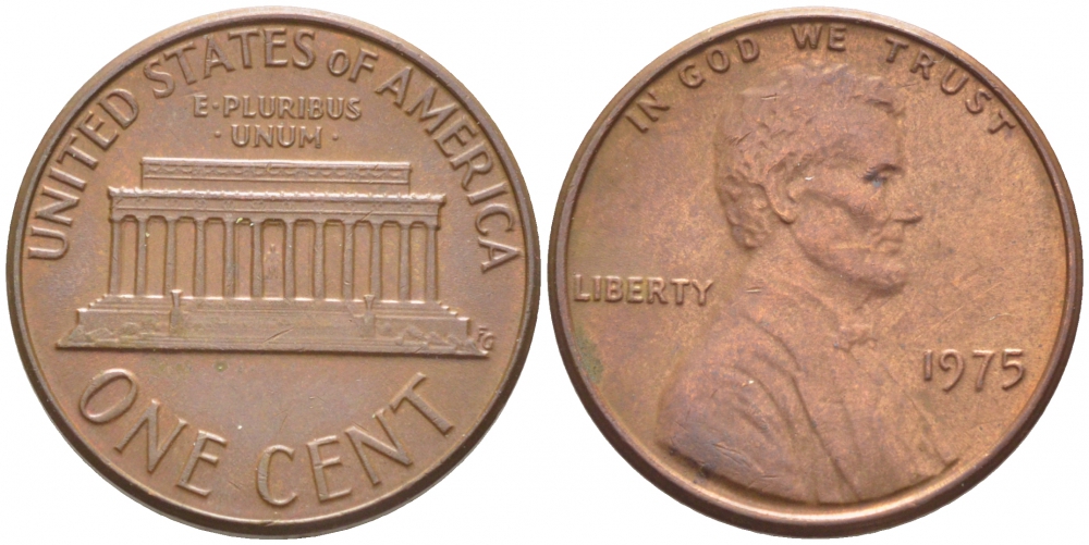 США 1 ЦЕНТ 1975 ЛИНКОЛЬН KM 201 медь цинк 105-1062