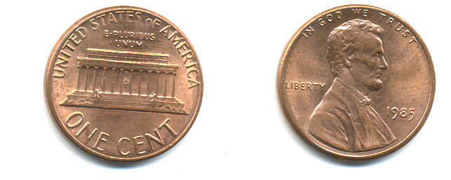 США 1 ЦЕНТ 1985 ЛИНКОЛЬН KM 201b цинк плакированный медью 86-154