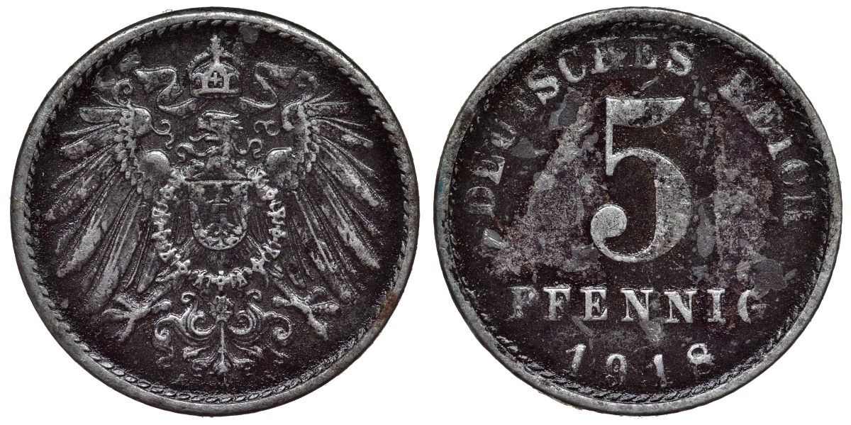 Германия 5 пфеннигов 1918 A KM 19, J. 297, Weege 5 железо 4118-1232
