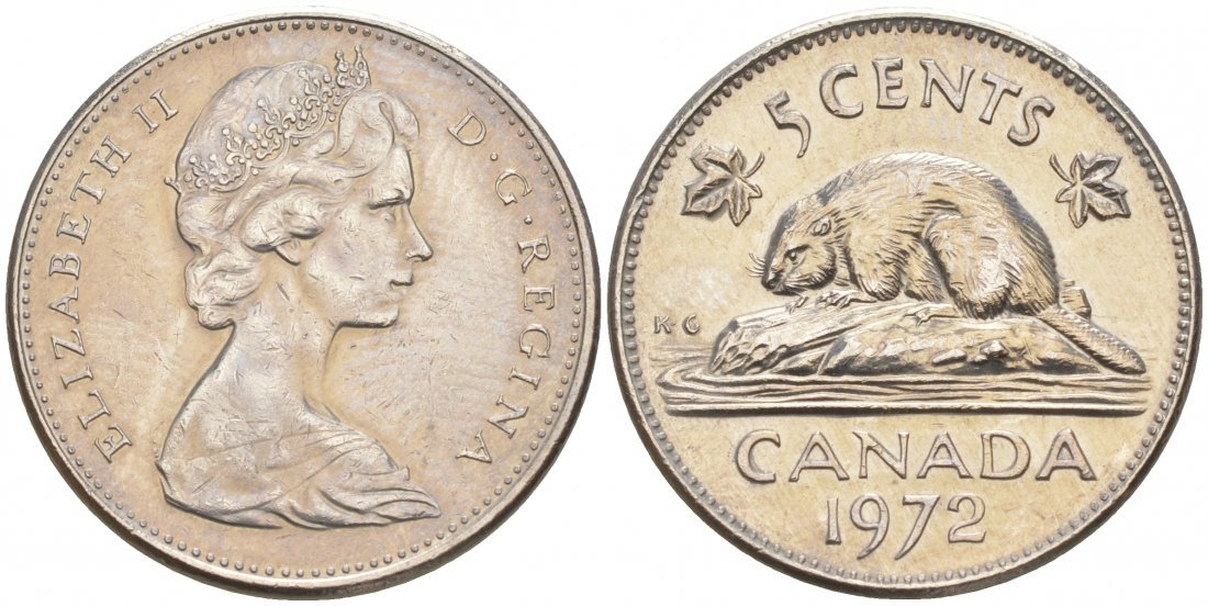КАНАДА 5 ЦЕНТОВ 1972 БОБЕР KM 60.1 никель 68-541