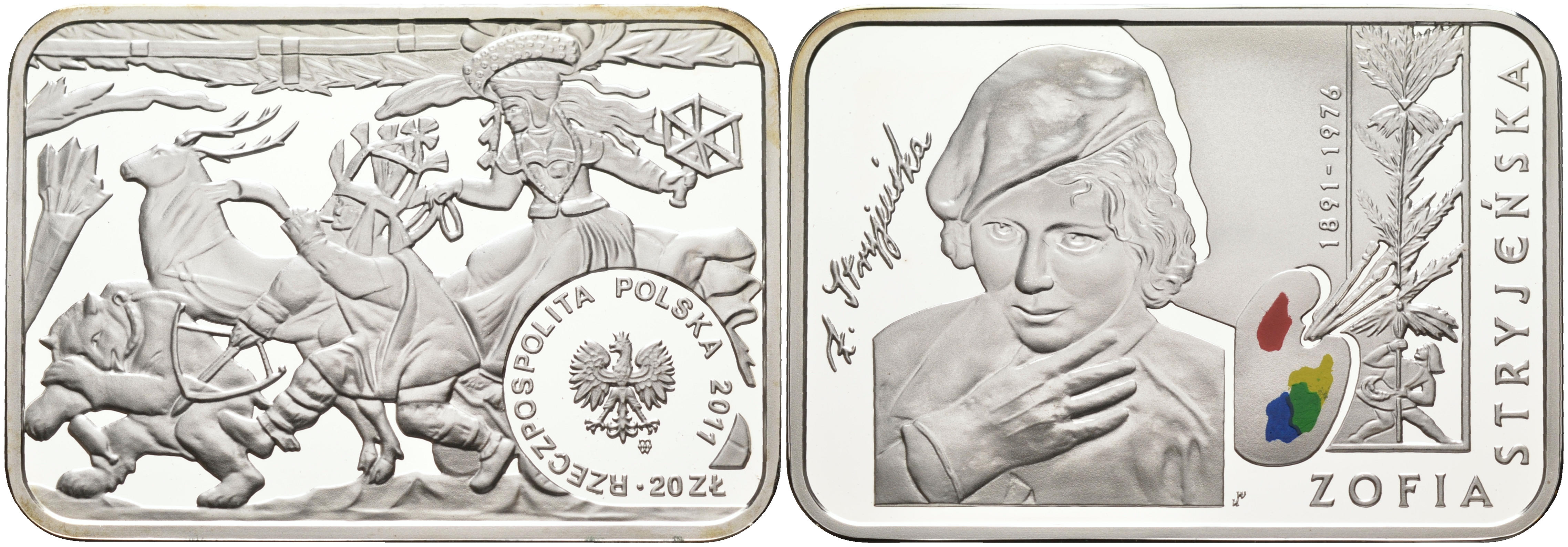 Польша 20 злотых 2011 MW, серия художники Польши, София Стриенская (1891-1976), цветная эмаль KM 765 серебро PROOF 1069-7-22