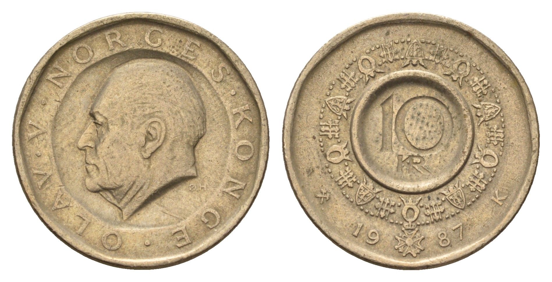 Норвегия 10 крон 1987 Улаф V (1957-1991) KM 427 никель латунь 4703-831