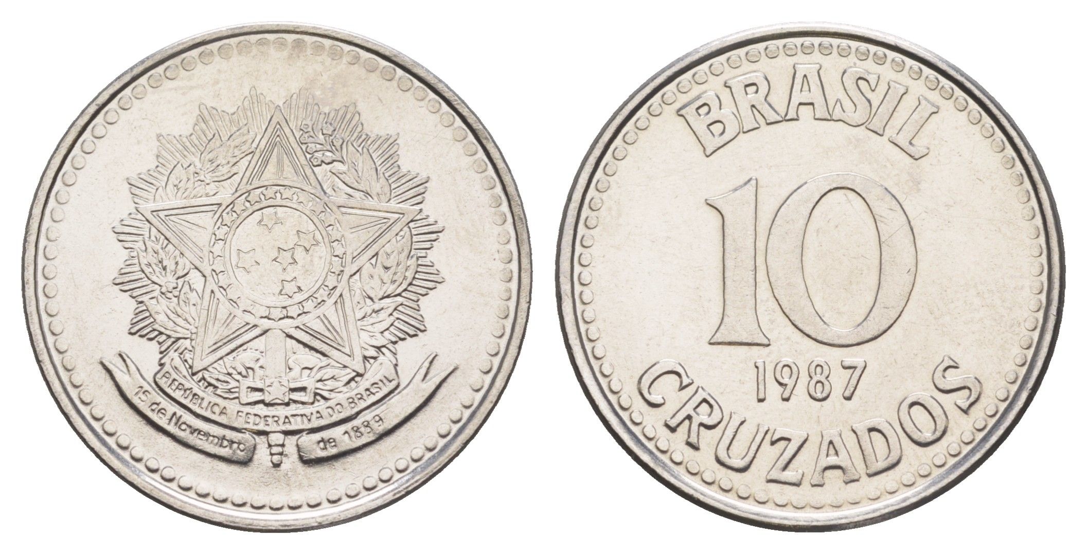 Бразилия 10 крузадо 1987 KM 607 нержавеющая сталь UNC 4642-1246