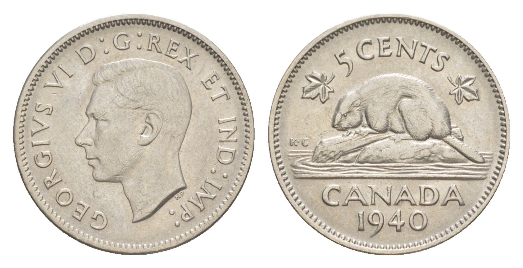 Канада 5 центов 1940 бобр, Георг VI (1936-1952) KM 33 никель 4639-422