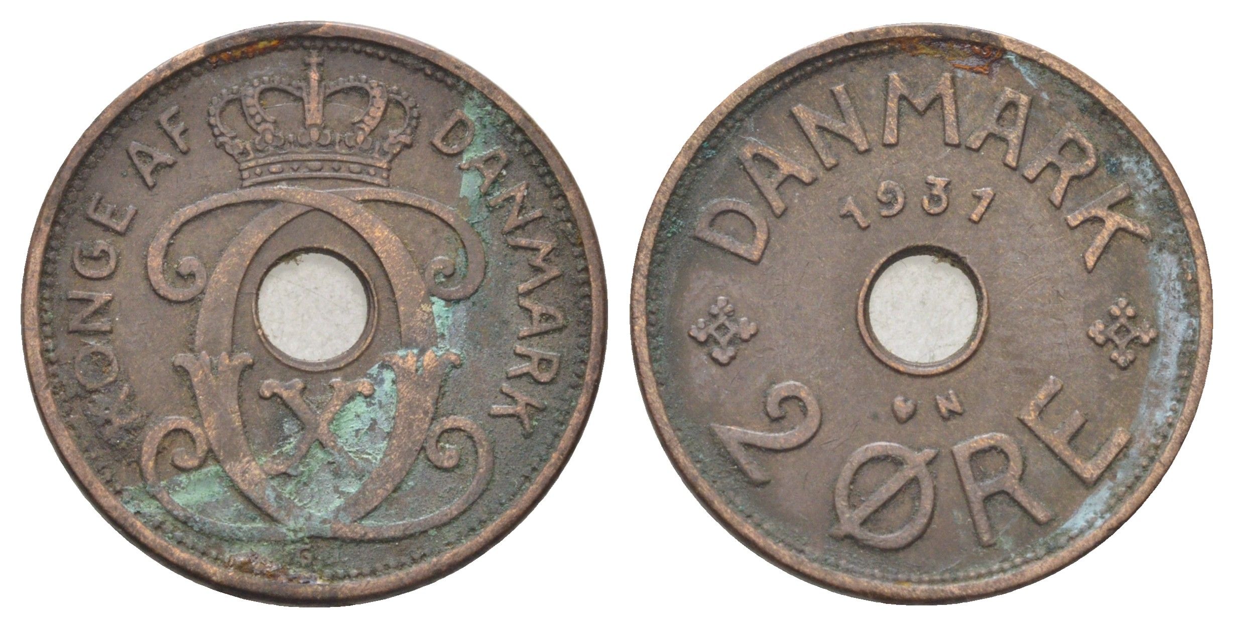 Дания 2 эре 1931 N, Кристиан X (1912-1947) KM 827 бронза 4701-814
