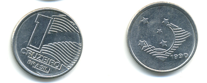 Бразилия 1 крузейро 1990 KM 617 нержавеющая сталь aUNC 93-1015