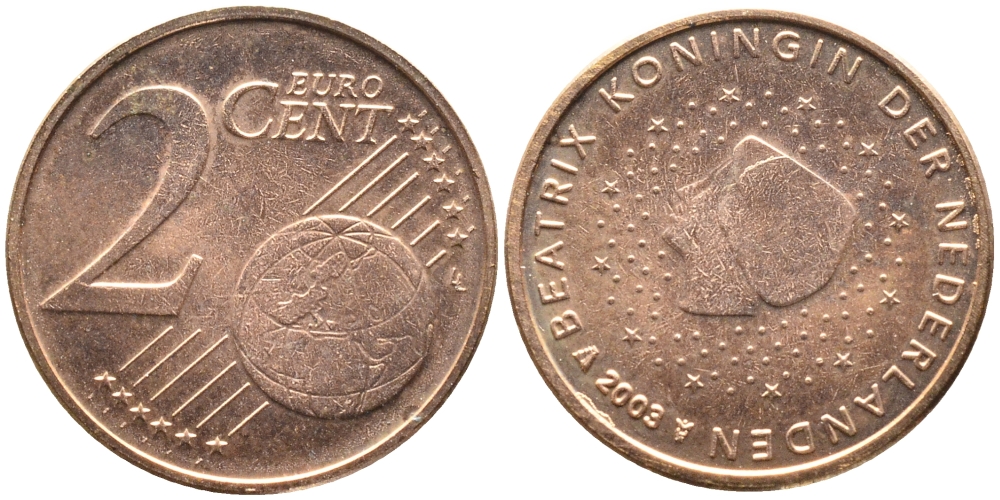 Нидерланды 2 евроцента 2003 Беатрикс (1980-2013) KM 235 сталь плакированная медью UNC 4392-116