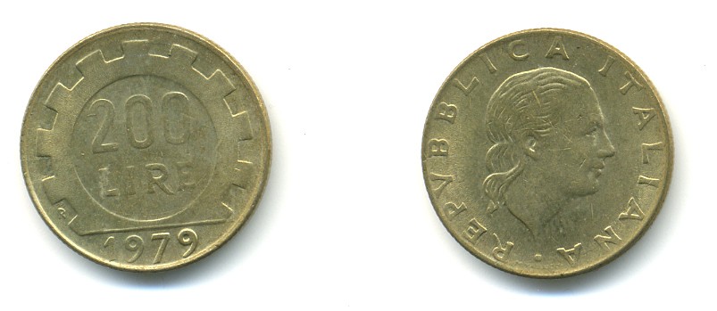 Италия 200 лир 1979 R, шестерня KM 105 алюминиевая бронза 4364-814