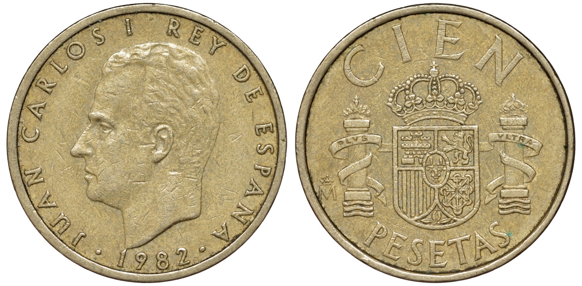 Испания 100 песет 1982 Король Хуан Карлос I (1975 - 2014) KM 826 алюминиевая бронза 4175-1051