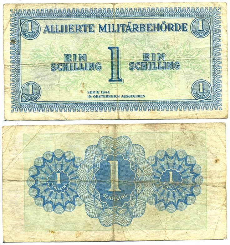 АВСТРИЯ 1 ШИЛЛИНГ 1944 ОККУПАЦИЯ СОЮЗНИКОВ, ВТОРАЯ МИРОВАЯ ВОЙНА Pick 103b бумага 3295-5-1-2