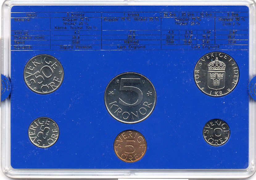 Швеция набор монетного двора из 6 монет 1983 в пластике, Карл XVI Густав (1973- ) KM MS27 UNC 5-4-2-75