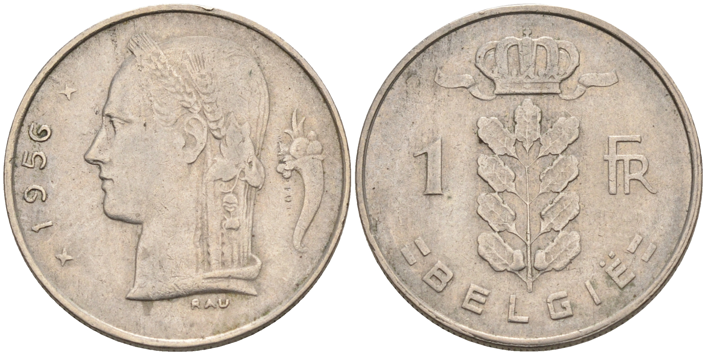 БЕЛЬГИЯ 1 ФРАНК 1956 BELGIE KM 143.1 медно-никель 4563-1216