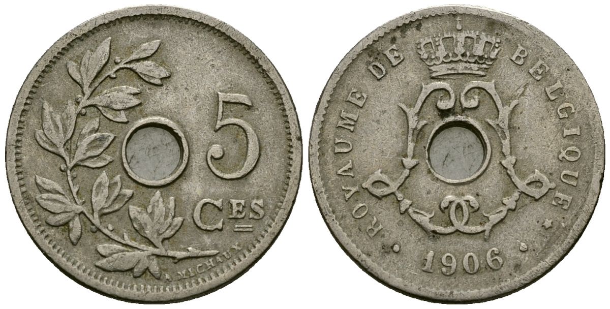 Бельгия 5 сантимов 1906 Belgique KM 54 медно-никель 4173-416