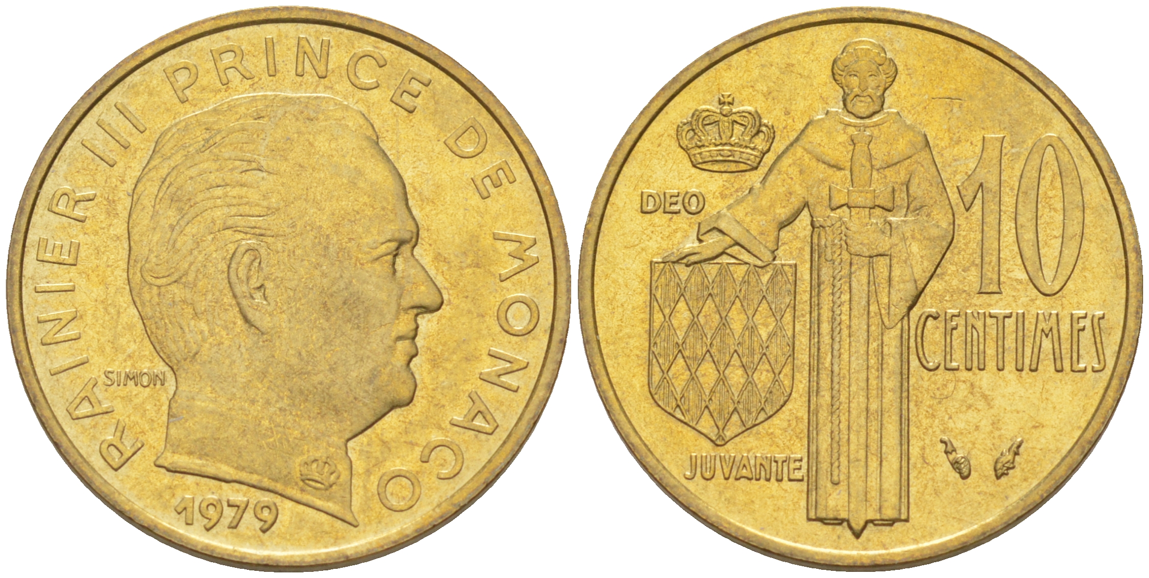 Монако 10 сантимов 1979 Ренье III (1949-2005) KM 142 алюминиевая бронза 188-1052