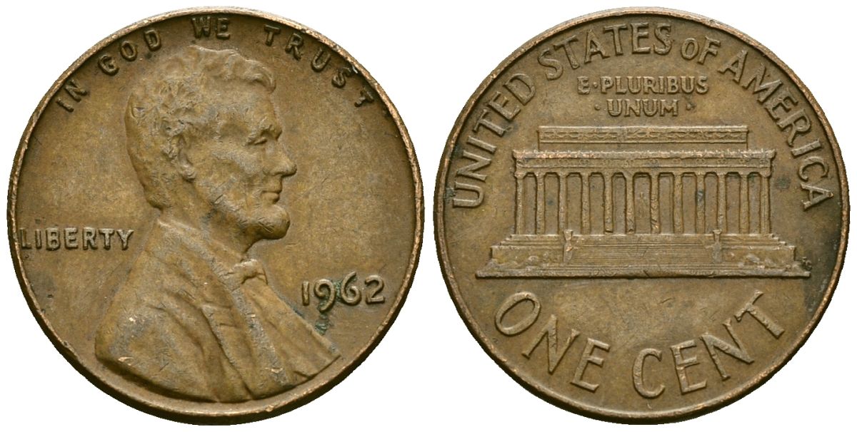 США 1 цент 1962 Линкольн KM 201 медь цинк 4136-122