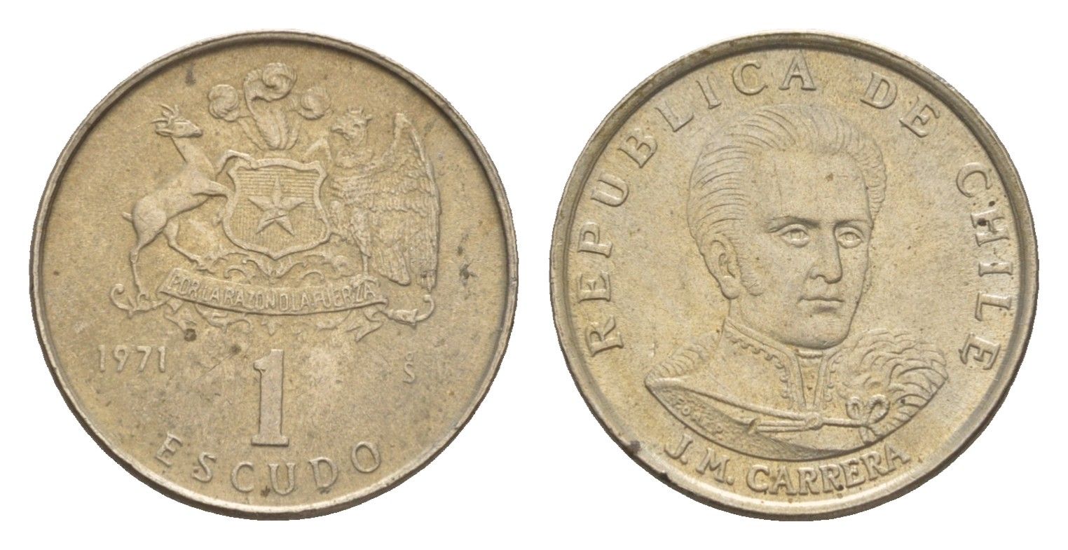 Чили 1 эскудо 1971 Хосе Мигель Каррера KM 197 медно-никель aUNC 4655-916