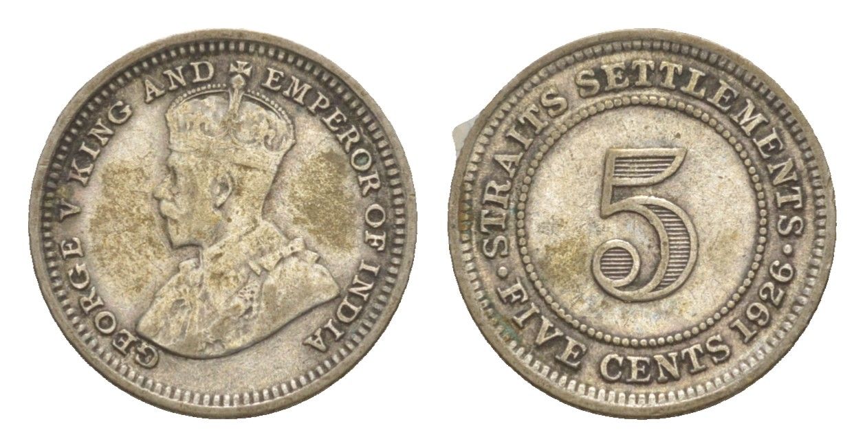 Стрейтс Сетлментс 5 центов 1926 Георг V (1910-1936) KM 36 серебро 4643-821