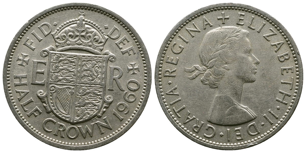 Великобритания 1/2 кроны 1960 Елизавета II (1952-2022) KM 907, Spink 4145 медно-никель 4381-344