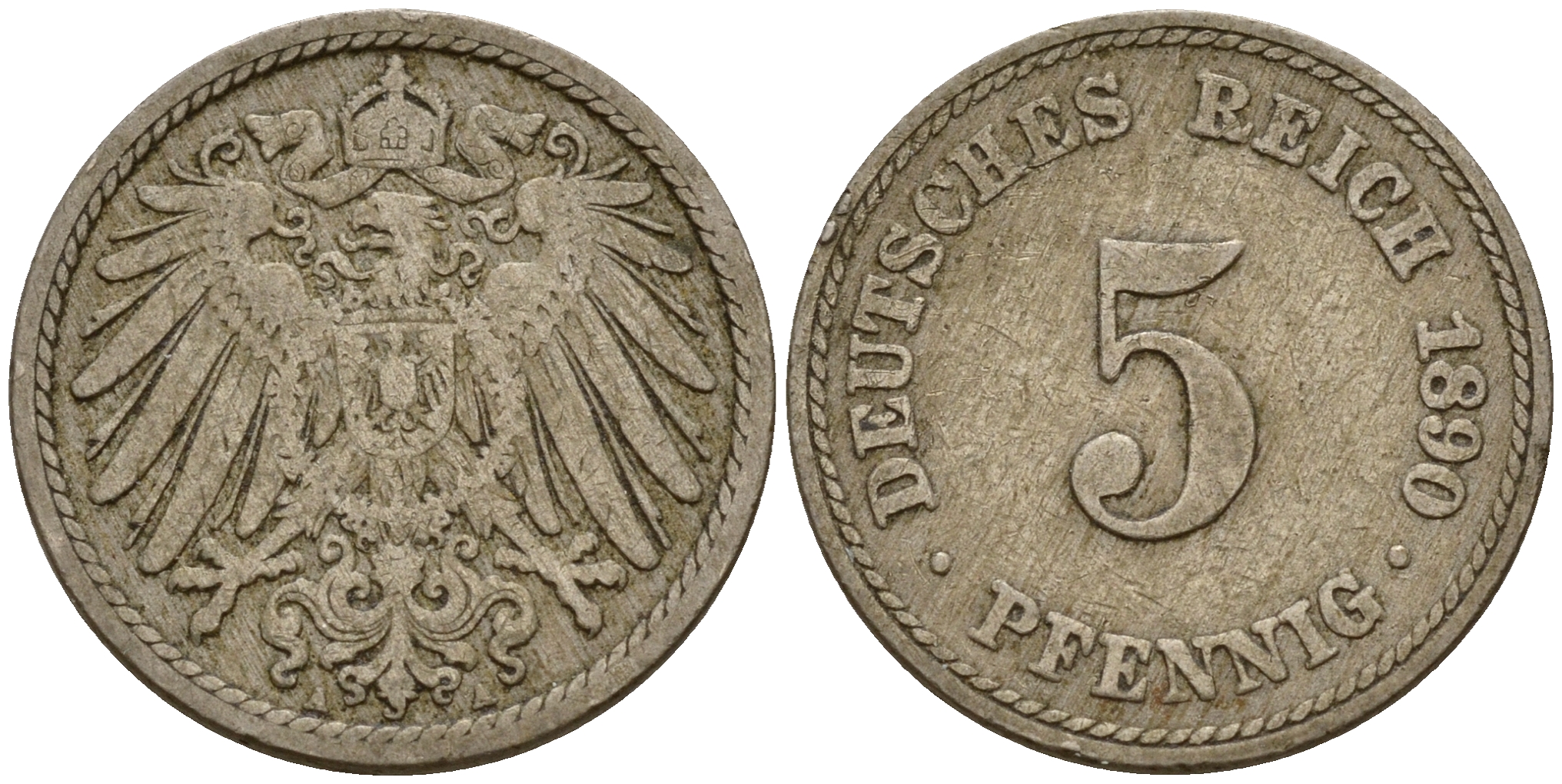 Германия 5 пфеннигов 1890 A J.12  KM 11 медно-никель    4598-1013