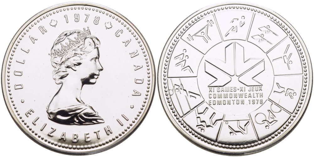 Канада 1 доллар 1978 11-е игры стран содружества в Эдмонтоне KM 121 серебро UNC 1078-5-22