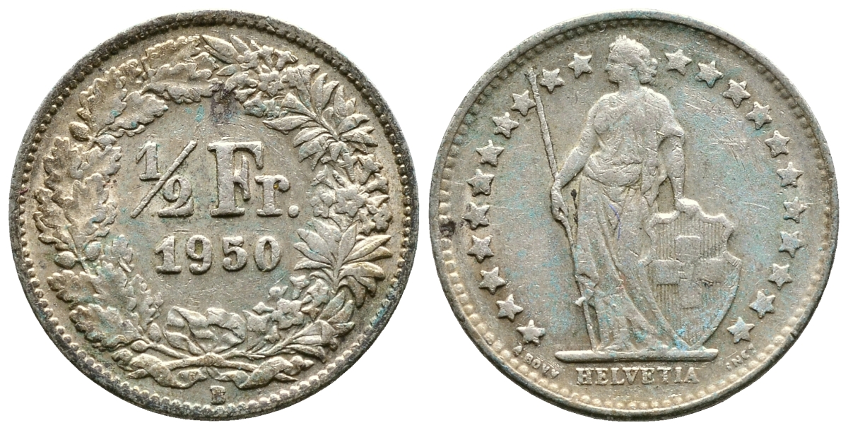 Швейцария 1/2 франка 1950 В KM 23 серебро 89-337