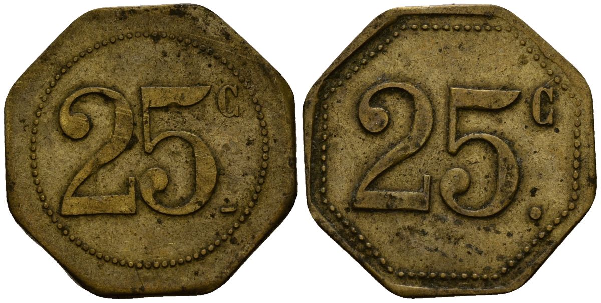 Франция 25 сантимов XIX-XX век ресторанный жетон латунь 4166-522