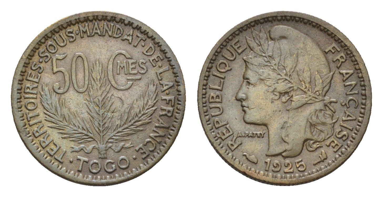 Того 50 сантимов 1925 KM 1 алюминиевая бронза 4127-1831