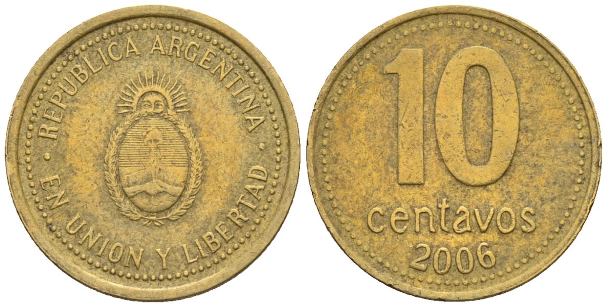 Аргентина 10 сентаво 2006 KM 107, CJ 3, Schon 110 алюминиевая бронза 4609-1255