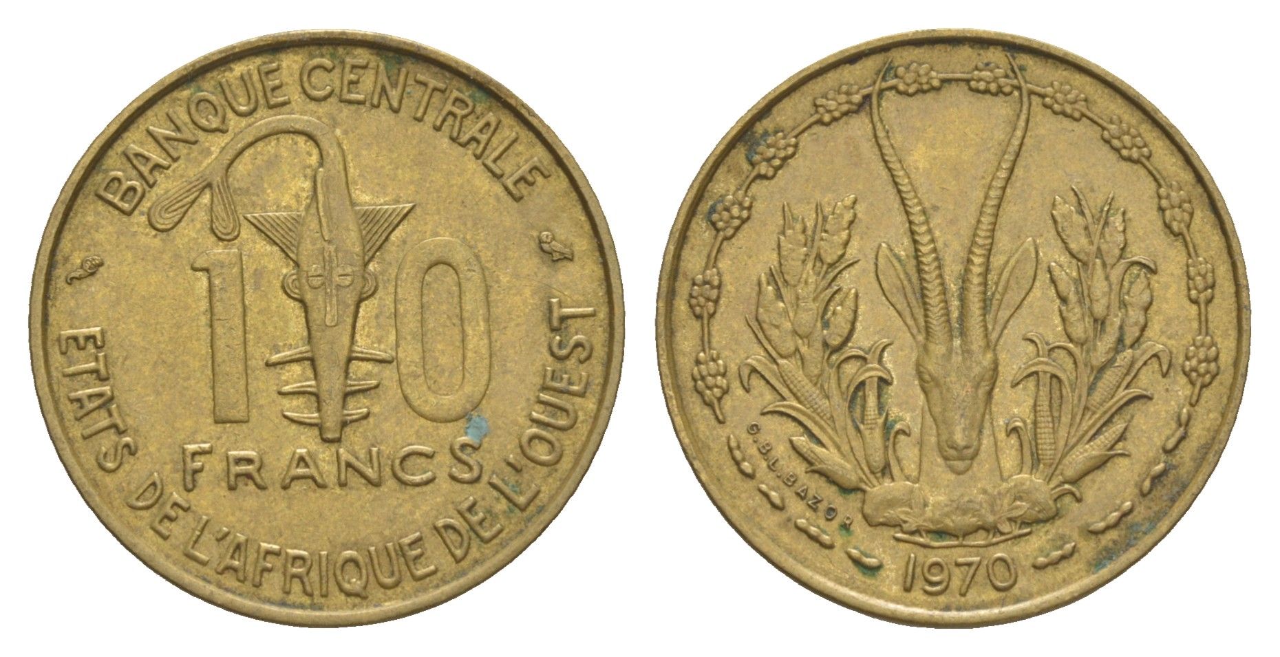 Западная Африка (BCEAO) 10 франков 1970 KM 1a медь алюминий никель 4175-1225