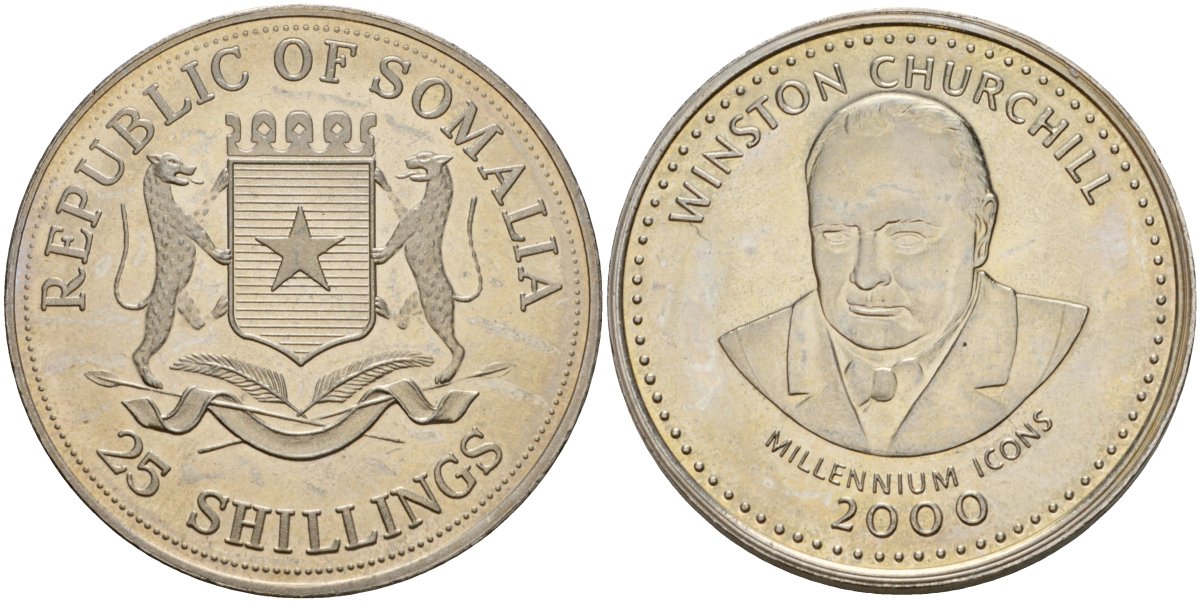 Сомали 25 шиллингов 2000 иконы тысячелетия - Уинстон Черчилль KM 70 медно-никель UNC 4125-822