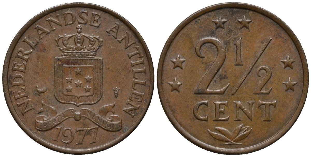 Нидерландские Антилы 2 1/2 цента 1977 Юлиана (1948-1980) KM 9 бронза 4579-921