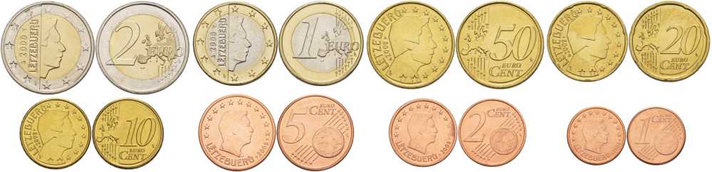 Люксембург евронабор 8 монет 2009 (1, 2, 5, 10, 20, 50 евроцентов, 1, 2 ЕВРО) KM 75, 76, 77, 89, 90, 91, 92, 93 биметалл UNC N4-54