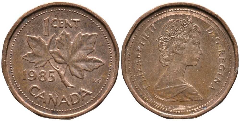 Канада 1 цент 1985 Елизавета II (1952-2022), кленовый лист KM 132 бронза 4528-754