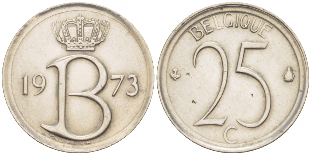 БЕЛЬГИЯ 25 САНТИМОВ 1973 BELGIQUE KM 153.1 медно-никель UNC 3996-1132