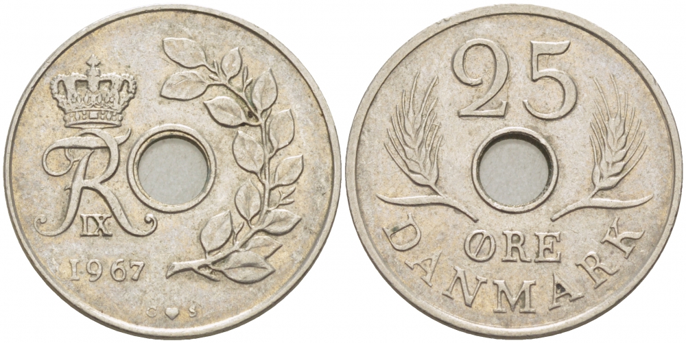 Дания 25 эре 1967 С; S, Фредерик IX (1947-1972) KM 855.1 медно-никель 4402-1242