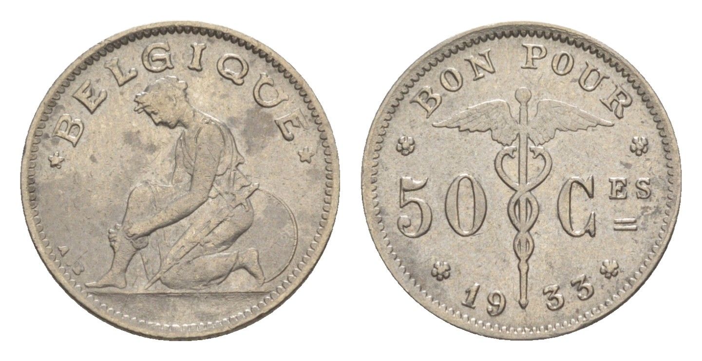 Бельгия 50 сантимов 1933 Belgique, Альберт I (1909-1934) KM 87 никель 4636-127