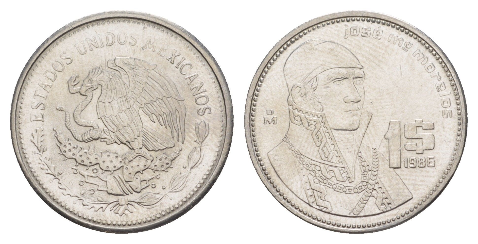 Мексика 1 песо 1986 Mo KM 496 медно-никель UNC 4637-634