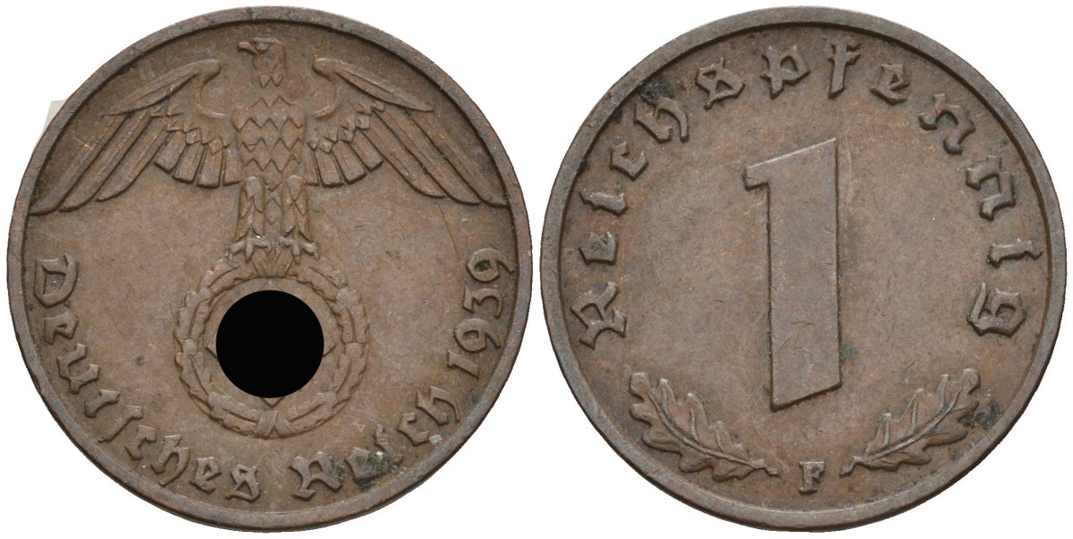 Германия 1 рейхспфенниг 1939 F KM 89, J 361 бронза 4136-1169