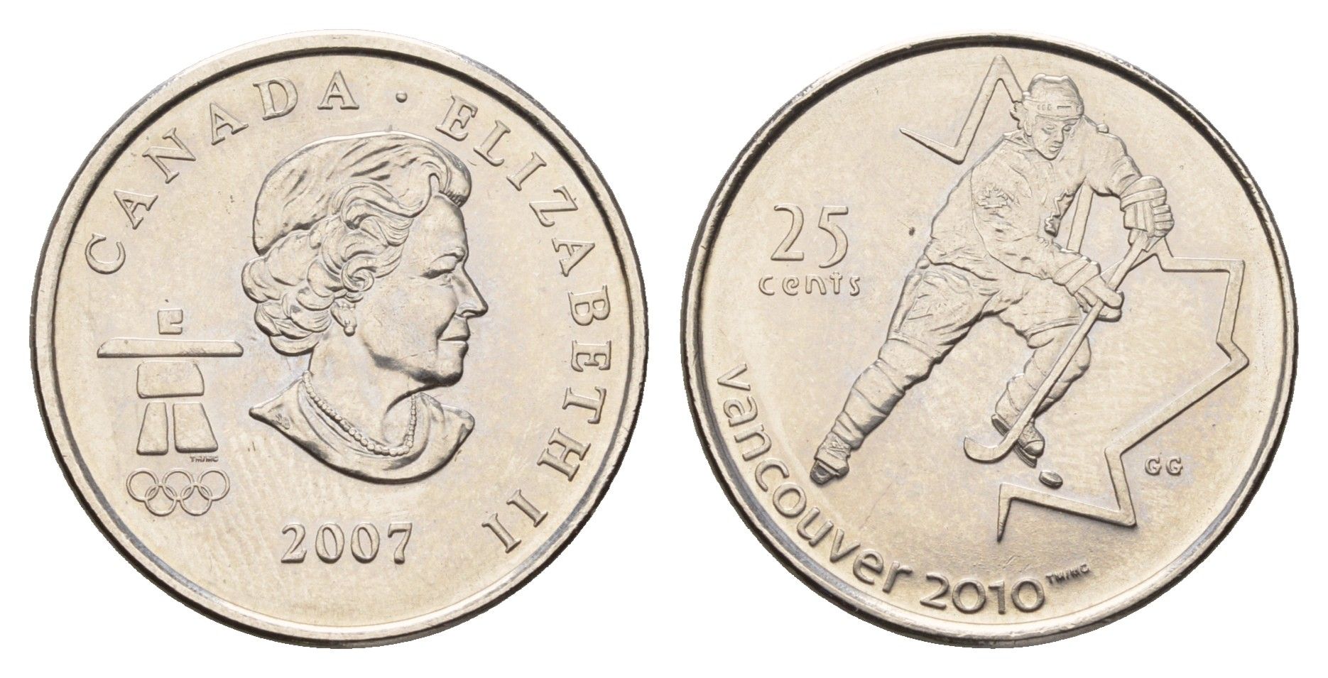 Канада 25 центов 2007 XXI зимние Олимпийские Игры, Ванкувер 2010 - Хоккей KM 683 сталь плакированная никелем UNC 110-142