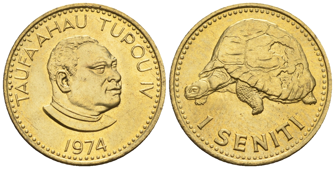 Тонга 1 сенити 1974 король Тауфа’ахау Тупоу IV (1967-2006), черепаха KM 27 a латунь  UNC  220-1048